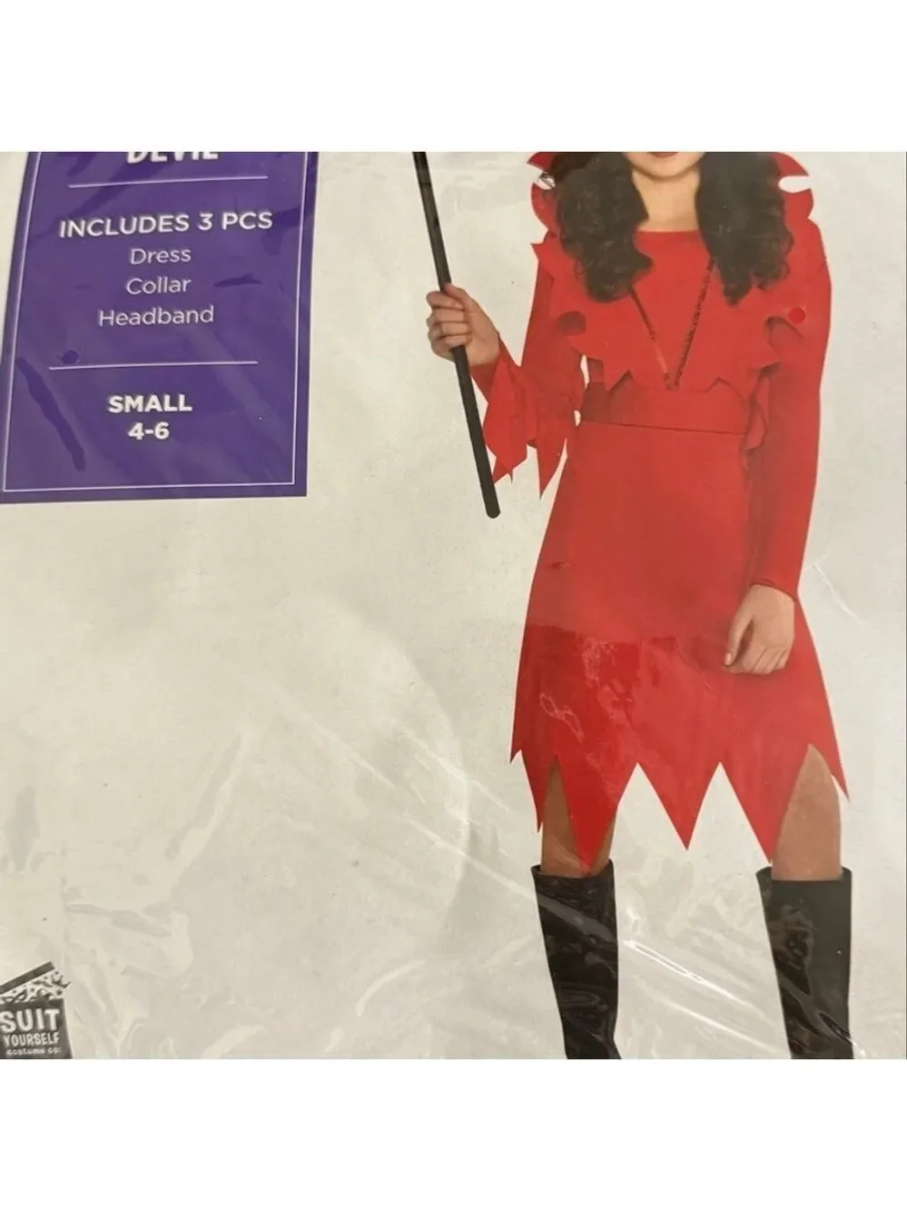 NIB Devious Devil Girls Costume Set Dress/Collar/Headband Red 4-6